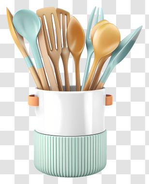 Kitchen Utensil Holder - Colorful Kitchen Utensils In Holder Transparent PNG