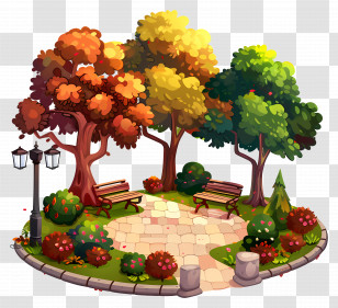 Town Park - Autumn Park With Benches And Trees Transparent PNG