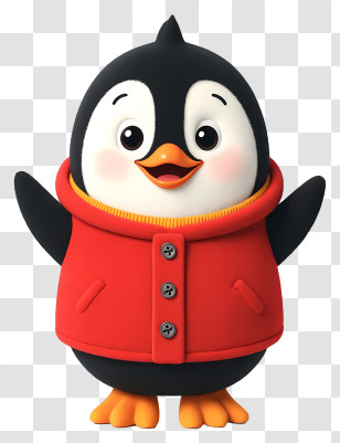 Cute Cartoon Penguin - Cute Penguin In Red Jacket Transparent PNG