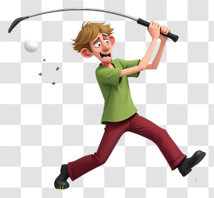 Lanky Slouched Man - Cartoon Golf Player Swinging Transparent PNG