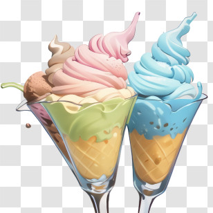 Ice Cream - Colorful Ice Cream Cones In Glasses Transparent PNG