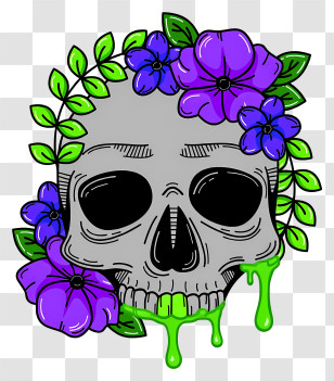 Halloween Skull Flowers - Gothic Skull With Flowers Transparent PNG