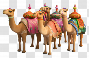 Pushkar Camel Fair - Decorative Camels In A Desert Setting Transparent PNG