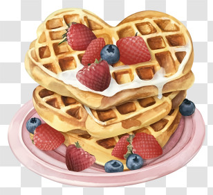 Cartoon - Heart-Shaped Waffles With Berries Transparent PNG