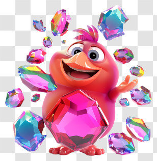 Jewel Day - Happy Red Bird With Colorful Gems Transparent PNG