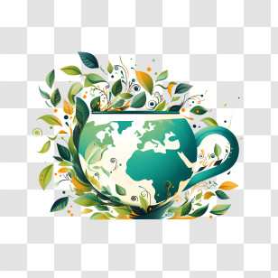 International Tea Day - World Map Cup With Leaves Transparent PNG