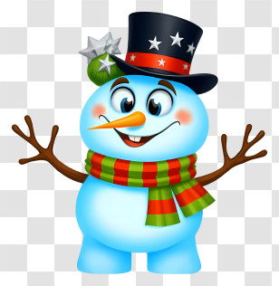 Christmas Snowman - Happy Snowman With Scarf And Hat Transparent PNG
