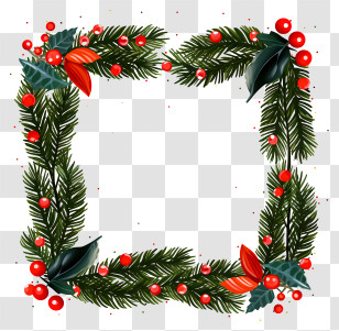 Wreath - Christmas Decoration Frame With Pine And Berries Transparent PNG