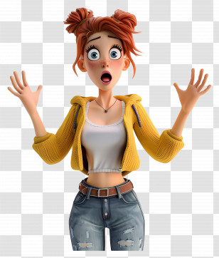 Girl Surprise - Surprised Character With Raised Hands Transparent PNG