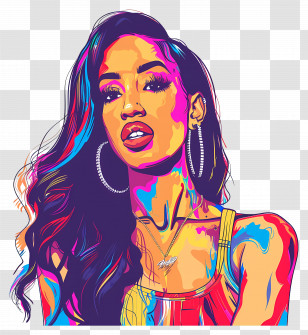 Cardi B - Colorful Cartoon Woman With Earrings Transparent PNG