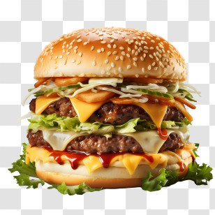 American Burger - Double Cheeseburger With Fresh Ingredients Illustration Transparent PNG