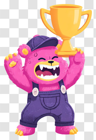 Cartoon Pink Bear - Champion Pink Bear With Trophy Transparent PNG