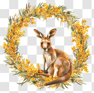 Australia Day - Kangaroo Illustration Framed By Floral Wreath Transparent PNG