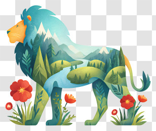 Nature Lion - Lion With Lush Mountain Scene Transparent PNG