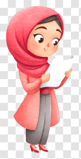 Muslim Woman Reading User Agreement - Cute Hijab Girl Reading Paper Transparent PNG