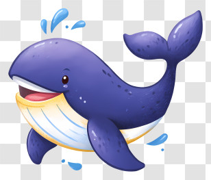 Kawaii Whale - Playful Blue Whale Cartoon Transparent PNG
