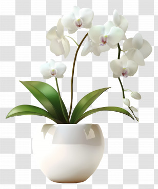 Orchid Flower - Elegant White Orchid In A Ceramic Pot Transparent PNG