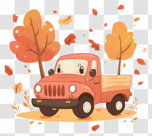 Fall Truck - Cute Cartoon Truck In Autumn Transparent PNG