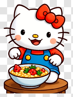 Hello Kitty Eating - Hello Kitty Eating Breakfast Cartoon Transparent PNG