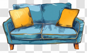 Modern Sofa - Comfortable Blue Sofa With Yellow Cushions Transparent PNG