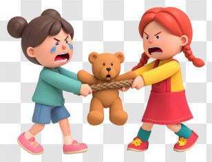 Two Girls Fighting - Girls Fighting Over Teddy Bear Illustration Transparent PNG