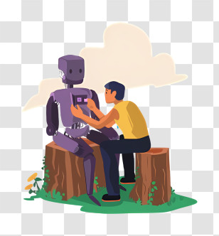 Cartoon - Human And Robot Interaction Transparent PNG