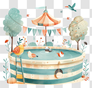 Pool Opening Day - Cute Pool With Birds And Decorations Transparent PNG