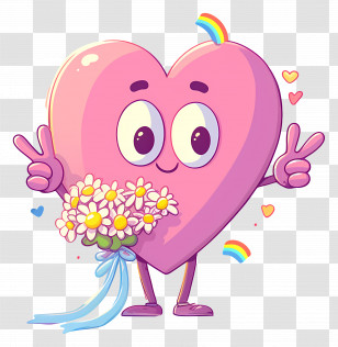 Cartoon Heart Holding Flowers - Heart Holding Flowers Transparent PNG