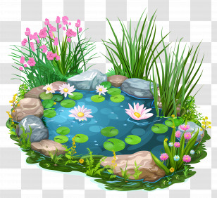 Garden Pond - Beautiful Pond With Water Lilies And Plants Transparent PNG