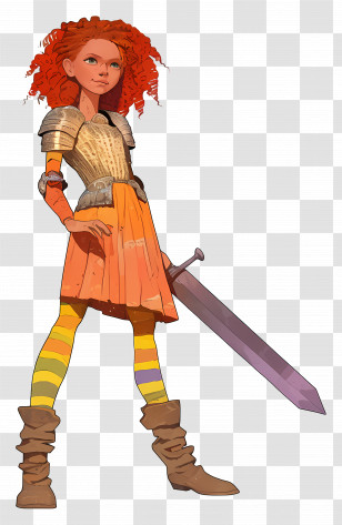 Girl Warrior - Red-Haired Cartoon Warrior Girl With Sword Transparent PNG