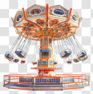 Amusement Park - Colorful Carousel Ride At Amusement Park Transparent PNG