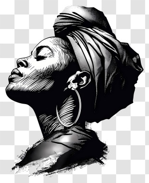 Black History Month - Woman With Headwrap In Black And White Transparent PNG