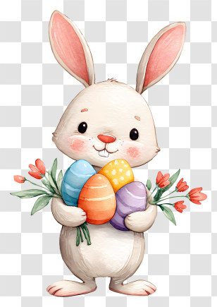 Easter Bunny Holding Easter Eggs - Easter Bunny Holding Colorful Eggs Transparent PNG