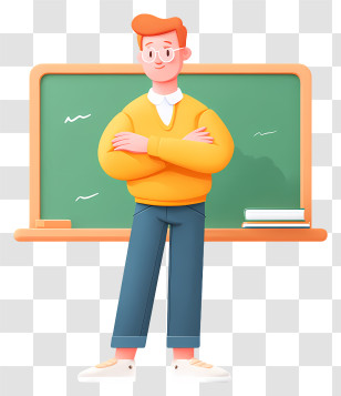Teacher In School Classroom - Cartoon Teacher With Chalkboard Transparent PNG