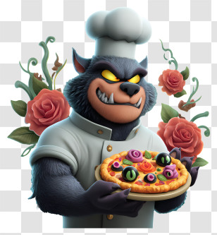 Werewolf Chef - Wolf Chef Serving Pizza With Roses Transparent PNG