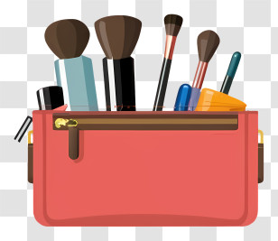 Cartoon - Makeup Kit With Brushes And Cosmetics Transparent PNG
