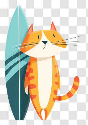 Cat With Surfboard - Surfing Cat With A Surfboard Transparent PNG