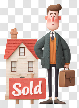 House Sold - Real Estate Agent With Sold Sign Transparent PNG