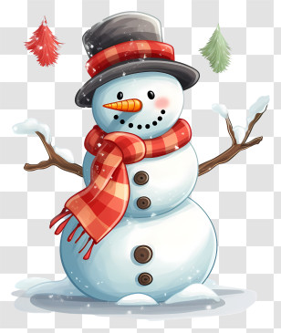Snowman - Classic Christmas Snowman In Festive Attire Transparent PNG
