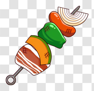 Cartoon - Colorful Grilled Skewer With Vegetables And Meat Transparent PNG