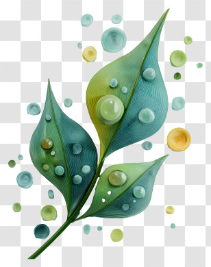 Jungle Leaf - Fresh Green Leaves With Dew Drops Transparent PNG