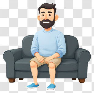 Man In Casual Outfit - Bearded Man Sitting On Couch Transparent PNG