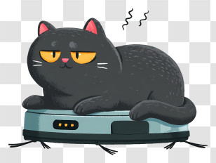 Cat Lying On Robot Vacuum Cleaner - Sleepy Black Cat Lounging On Vacuum Transparent PNG