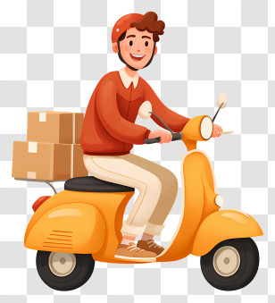 Delivery Man Riding Scooter - Happy Delivery Rider On Yellow Scooter Transparent PNG
