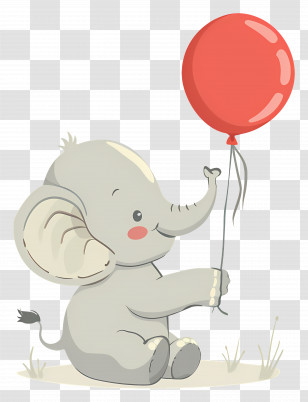 Baby Elephant - Cute Cartoon Elephant Holding Red Balloon Transparent PNG