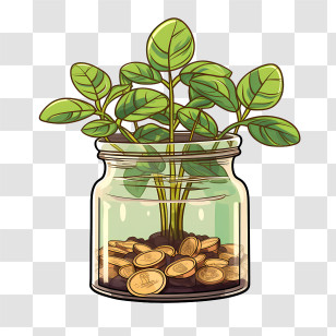 World Thrift Day - Money Plant In Jar Symbolizing Growth Transparent PNG