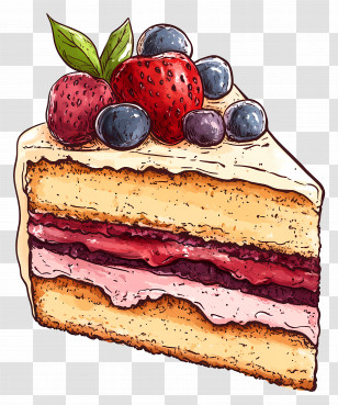 Cake Drawing - Slice Of Berry Cake Desserts Illustration Transparent PNG
