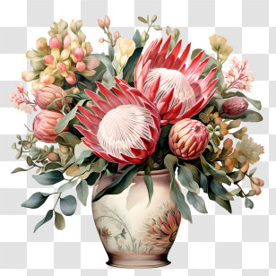 Protea Flower - Vase With Colorful Flowers For Home DÃ©cor Transparent PNG