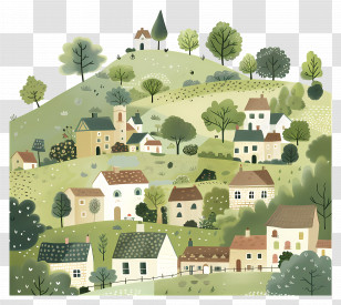 Village - Quaint Village On Rolling Hills Transparent PNG