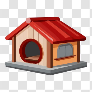 Dog House - Red-Roofed Cartoon Doghouse Transparent PNG